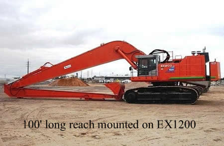 100' long reach mounted on Hitachi EX1200